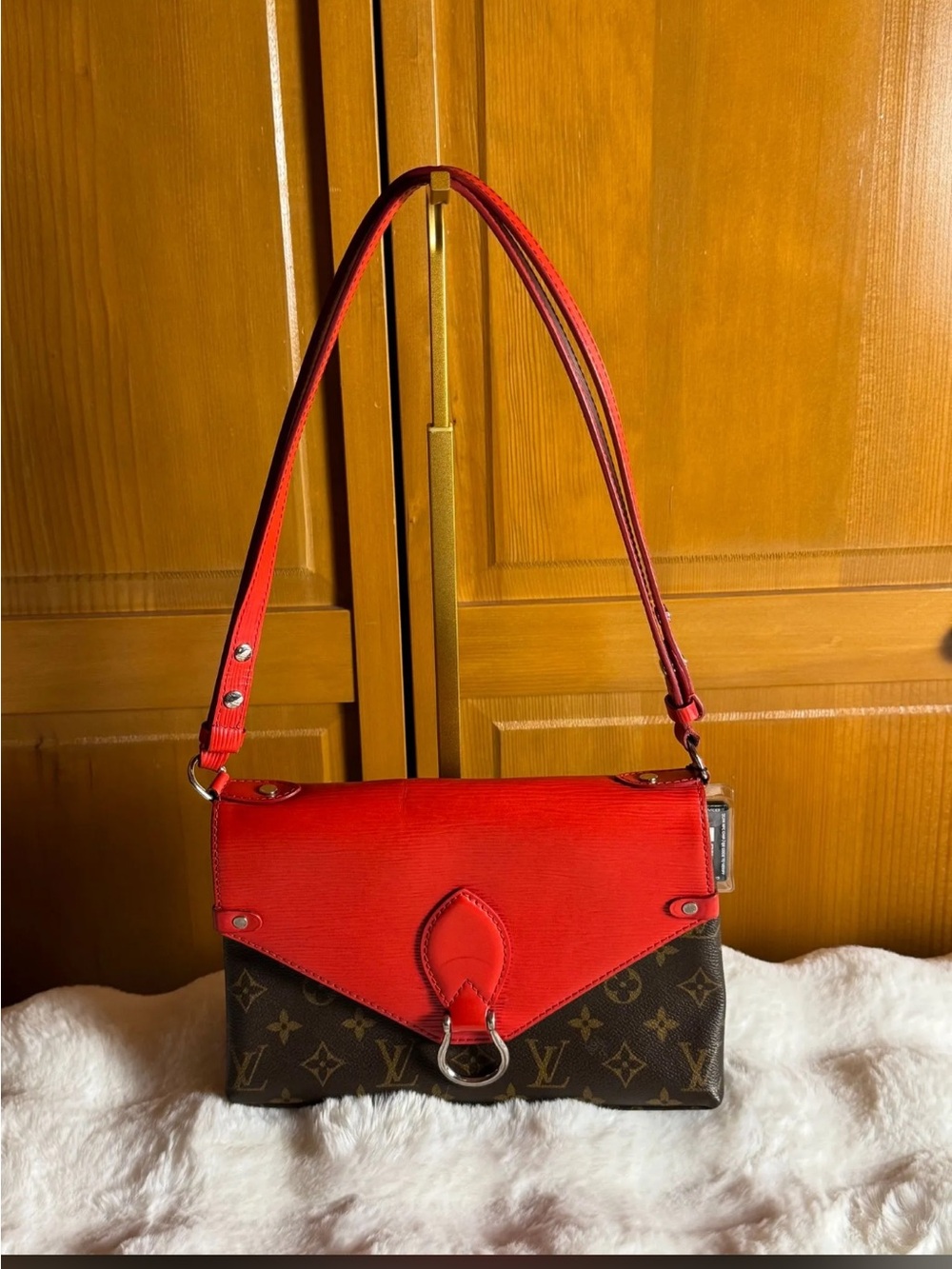 Louis Vuitton Red Leather and Monogram Shoulder Bag